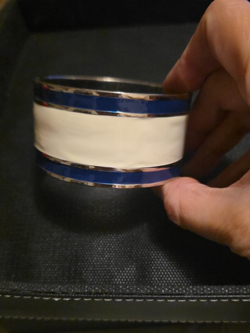 Wide Cuff Bracelet in White and Blue